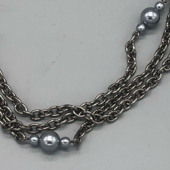 ninewest pearl chain silver 3 layers costume jewelry retro 45" hook READ - Picture 7 of 7